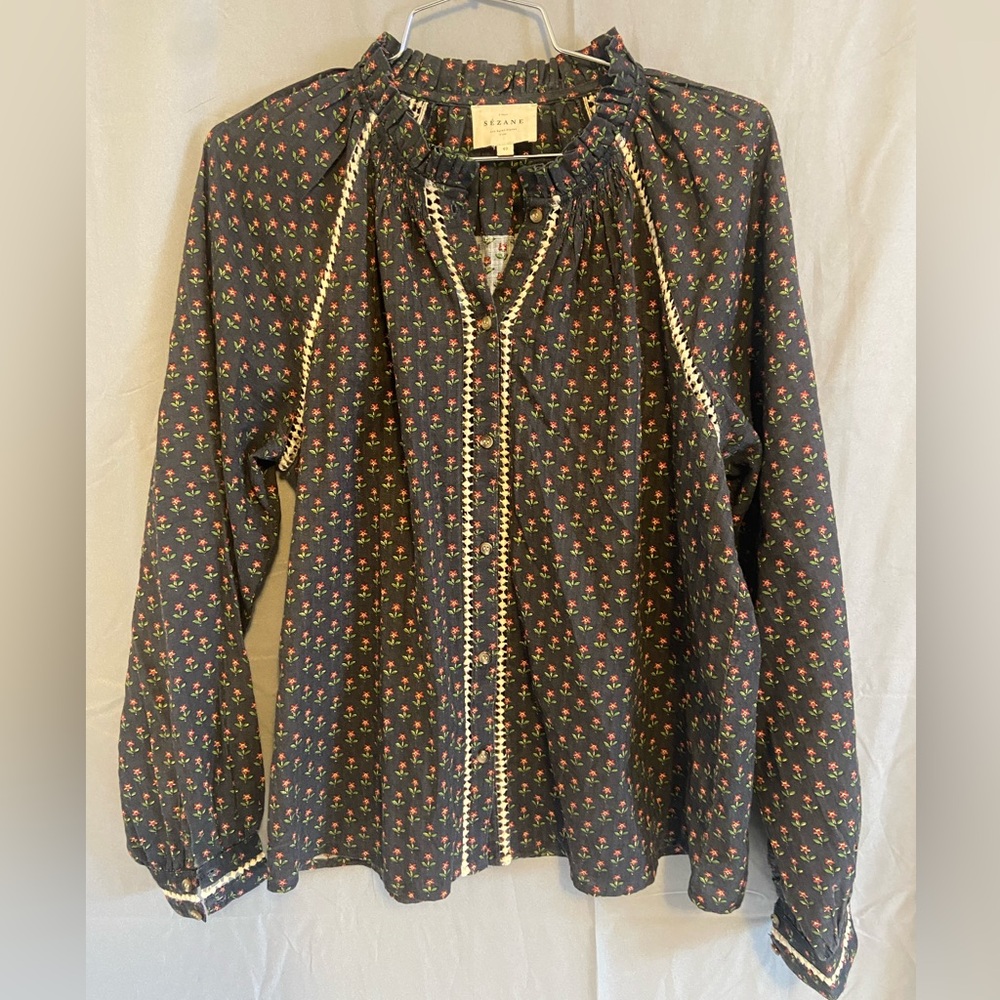 Sezane Cotton Floral Blouse